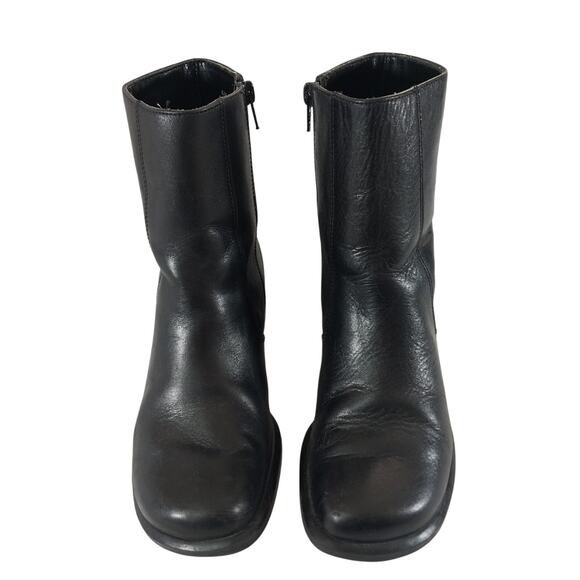 DANELLE! CENTRAL BLACK GENUINE LEATHER BIKER/MOTO CHUNKY HEEL ZIP BOOTS! SZ 6.5M - Picture 4 of 11
